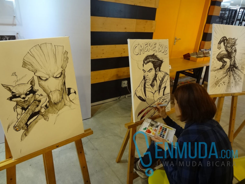 Live drawing Jessica di acara Marvel Creative Day Out di Binus Northrumbia School of Design Campus, FX Lifestyle Center, Kamis (7/4) (Foto: Genmuda.com/2016 Gabby)