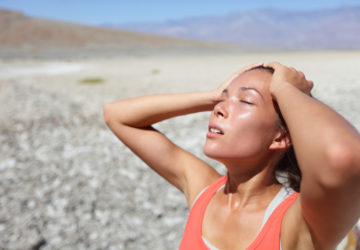 Desert woman thirsty dehydrated in Death Valley